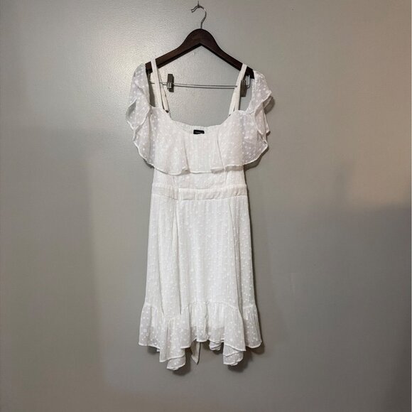torrid Dresses & Skirts - Torrid White Hanky Hem Skater Dress Size 2X Boho Fairy Dots Ruffles